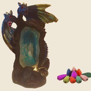 Two Headed Dragon with LED Light Backflow Incense Burner